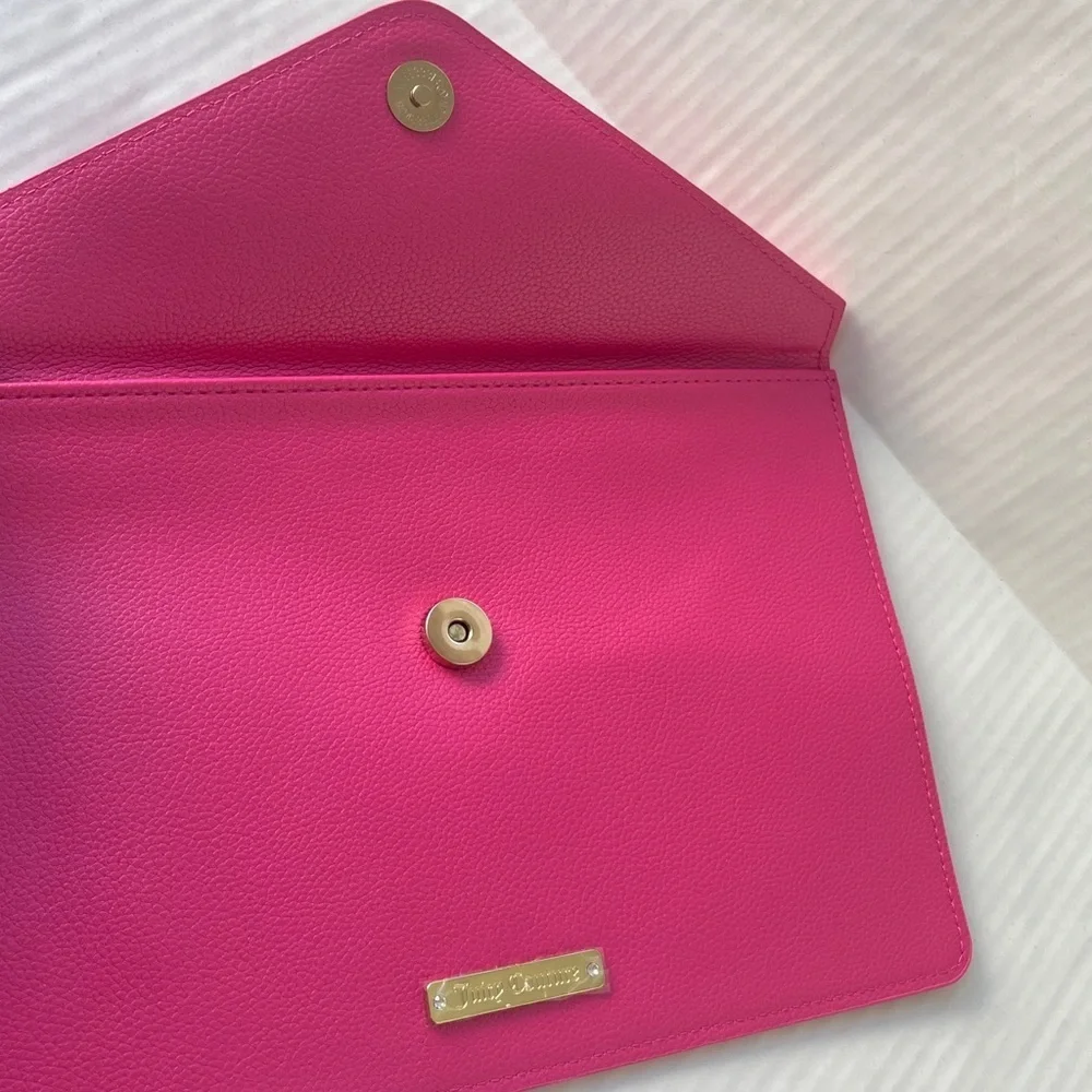 Juicy Couture Envelope Clutch Bag Bright Barbie Pink Gold Studs NWOT